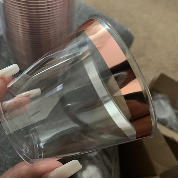NEW  100 Rose Gold Plastic Cups - 9 oz Hard Disposable Rose Gold Cups - Picture 2 of 9